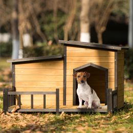 47.2 ' Large Wooden Dog House Outdoor, Outdoor & Indoor Dog Crate, Cabin Style, With Porch