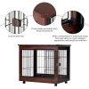 31' Length Furniture Style Pet Dog Crate Cage End Table with Wooden Structure and Iron Wire and Lockable Caters;  Medium Dog House Indoor Use.