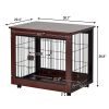 31' Length Furniture Style Pet Dog Crate Cage End Table with Wooden Structure and Iron Wire and Lockable Caters;  Medium Dog House Indoor Use.