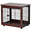 31' Length Furniture Style Pet Dog Crate Cage End Table with Wooden Structure and Iron Wire and Lockable Caters;  Medium Dog House Indoor Use.