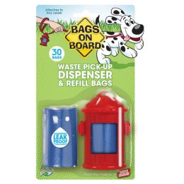 Bags on Board Fire Hydrant Waste Pick-up Bag Dispenser Red; Blue 2 rolls of 15 pet waste bags 9 in x 14 in