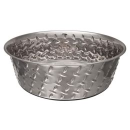 Loving Pets Diamond Plate Bowls with Non Skid Bottom Dog Dish Bowl Silver 1 Quart