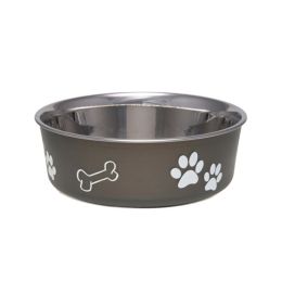 Loving Pets Classic Dog Bowl Paw Print and Bone Espresso Large