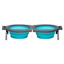 Loving Pets Travel Double Diner Dog Bowl Blue Medium