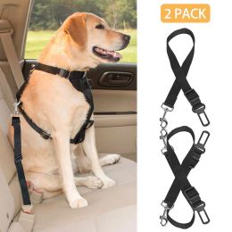 2Pcs Pet Dog Seat Belt Leash Adjustable Pet Dog Cat Safety Leads Harness (Color: black)