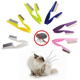 Pet Flea Tick Remover Dog Cat MultiColor Stainless Steel Comfort Hair Grooming Comb Protect Flea Lice Removal Hair Cleaner Comb (Color: Purple)