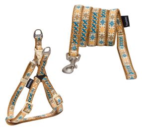 Touchdog 'Caliber' Designer Embroidered Fashion Pet Dog Leash And Harness Combination (Color: Brown Pattern)