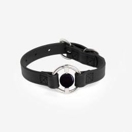 Luxury Spill-Proof Dog Collar Embedded with Healing Crystal (Color: black)