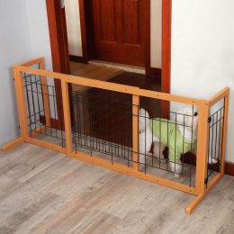 Wood Freestanding Pet Gate, Wood Dog Gate with Adjustable Width 40"-71", Barrier for Stairs Doorways Hallways, Puppy Safety Fenc (Color: Orange)