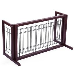 Wood Freestanding Pet Gate, Wood Dog Gate with Adjustable Width 40"-71", Barrier for Stairs Doorways Hallways, Puppy Safety Fenc (Color: Dark brown)